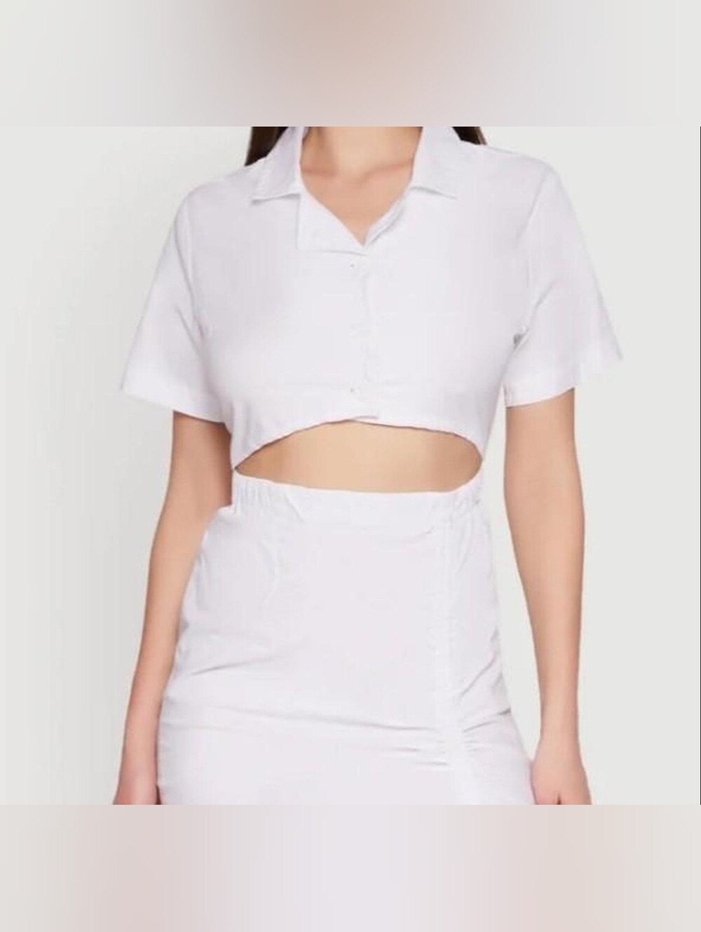 Button Down Cropped White Dress With Lace Up Details On Back Size XL